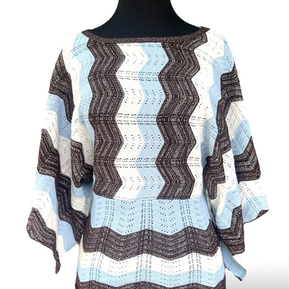 CENIT Vintage Tricolor Chevron Poncho Style Fitted Bodice Sweater | Women’s S